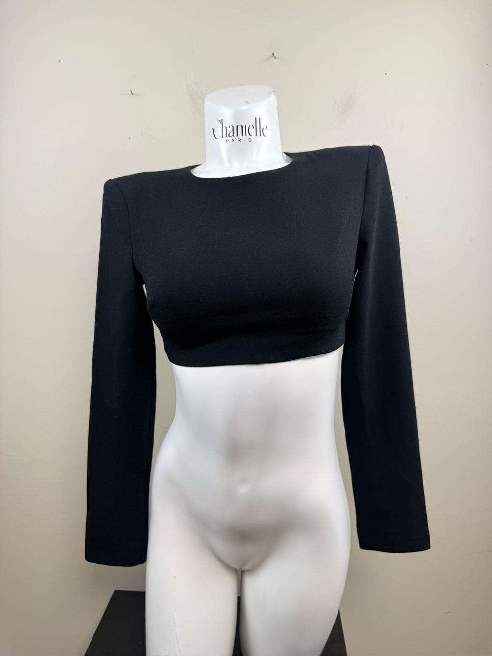 HOUSE OF CB black long sleeve open back crop top xs